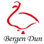 Bergen Dun logo i sort og rødt på hvit bunn